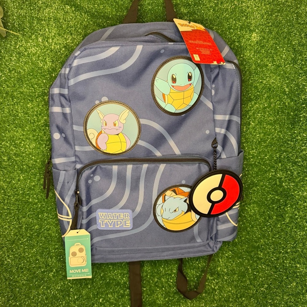 NWT Pokémon Water Type Backpack Squirtle Wartortle Blastoise Moveable Patch